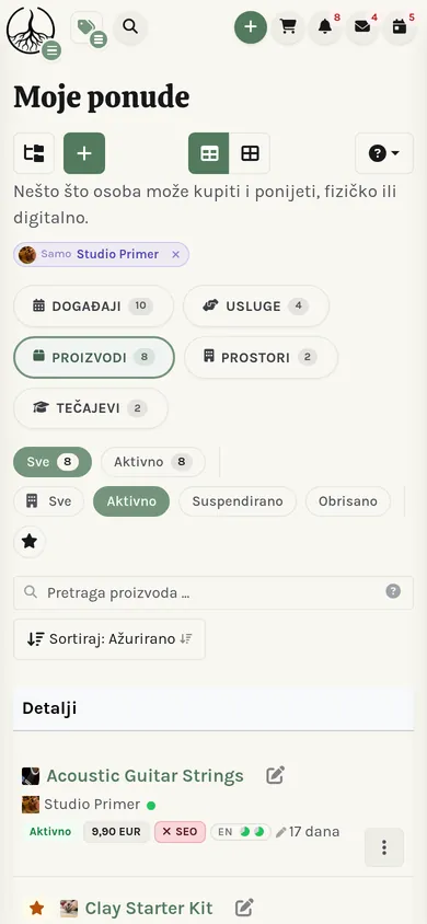Ista stranica odjeljka Moje na telefonu: bočna traka sklopljena u ladicu.