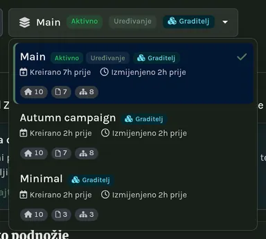 Popis varijanti: vaše skice i stranica uživo.